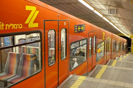 Carmelit underground station with people, Haifa, Israelのeditorial素材