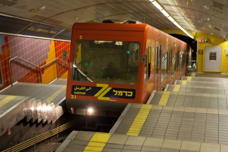 Carmelit underground station with people, Haifa, Israelのeditorial素材
