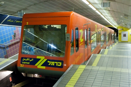 Carmelit underground station with people, Haifa, Israelのeditorial素材