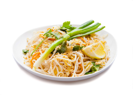 Traditional - Vegetarian Pad Thai dish, Isolated on white の写真素材