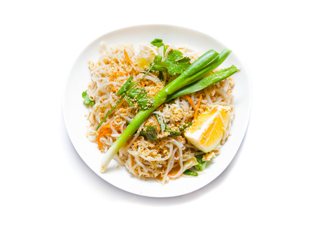 Traditional - Vegetarian Pad Thai dish, Isolated on white の写真素材