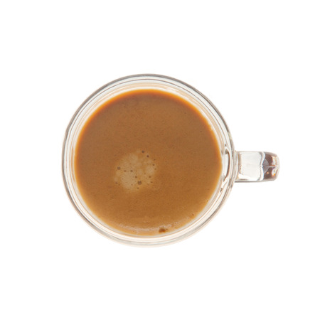 Above view of Espresso shot In Glass isolated on whiteの写真素材