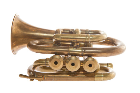 Brass short trumpet isolated on whiteの写真素材