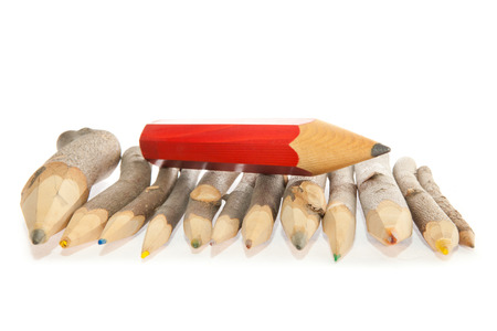 Unique sharp wooden Pencils isolated on whiteの写真素材