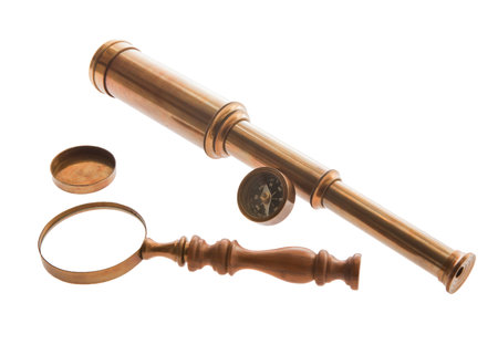 Hand held Telescope, compass and magnifying glassの写真素材
