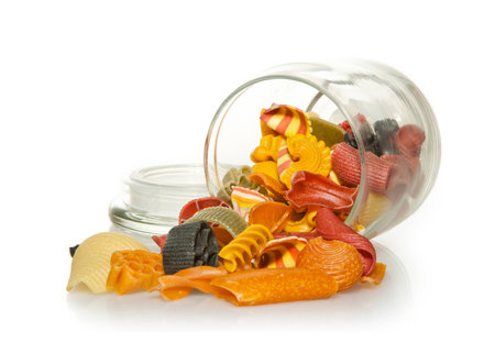 Jar of colourful Pastaの写真素材