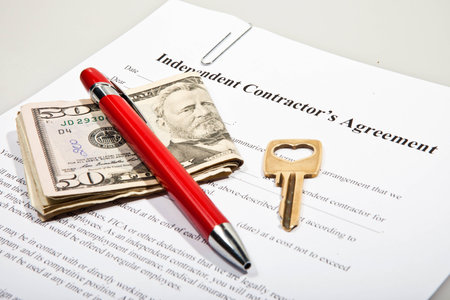 Contactors agreement with key and Dollar notesの写真素材