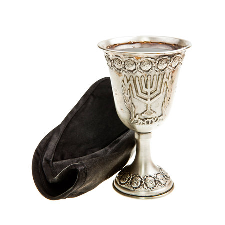 Kiddush cup and Yarmulke for Jewish Sabbath の写真素材