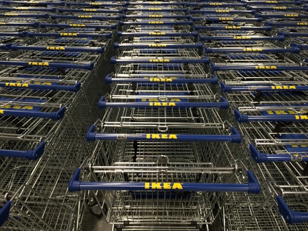 Rows of ikea shopping cartsの素材