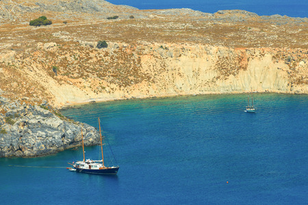 Blue bay of Lindos, Rhodes - Greece.のeditorial素材