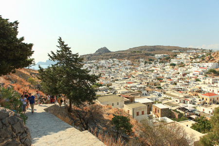 White houses of Lindos, Rhodes.のeditorial素材