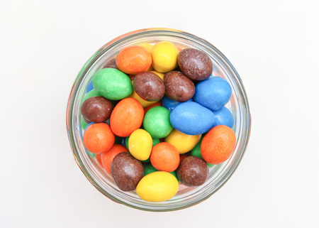 Chocolate candy in a glass jarの写真素材
