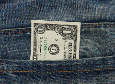 Single dollar note in Jeans back pocket