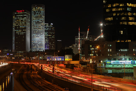 Tel Aviv skyline photo at night with trafficのeditorial素材