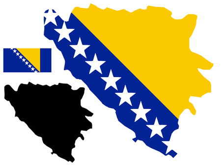 Bosnia and Herzegovina map and flag vectorのイラスト素材