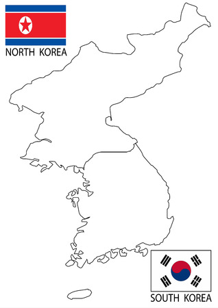 North and South Korea Vector maps and flagsのイラスト素材