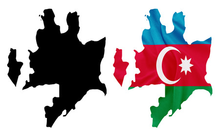 Azerbaijan - Waving national flag on map contour with silk textureの写真素材