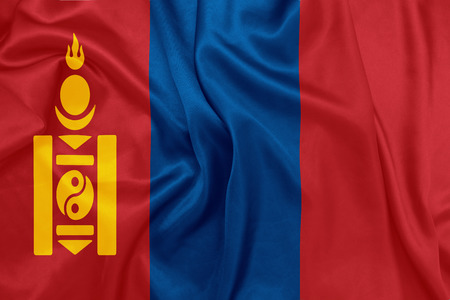 Mongolia - Waving national flag on silk textureの写真素材