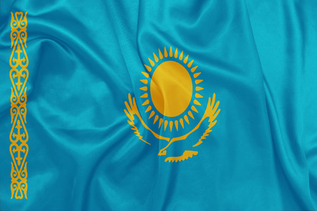 Kazakhstan - Waving national flag on silk textureの写真素材