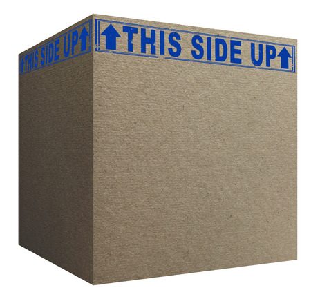 3D Cardboard box with blue this side up signsの写真素材