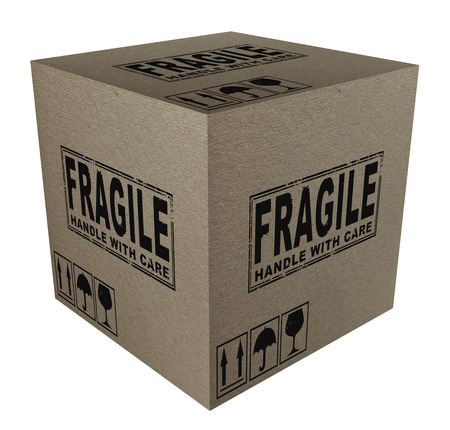 3D Cardboard box with fragile text and iconsの写真素材