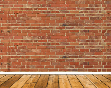 Room with Old red brick wall and wooden floorの写真素材