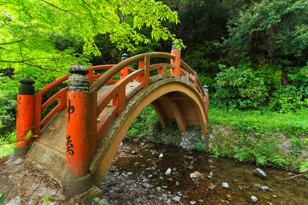 Japanese nature scene with bridgeのeditorial素材