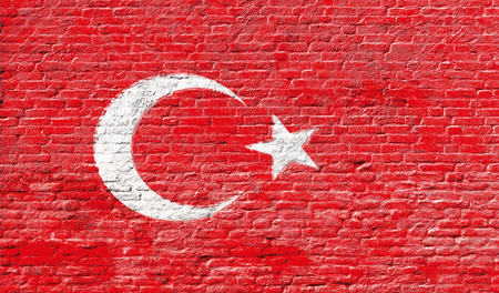 Turkey - National flag on Brick wallの写真素材
