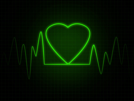 Heart monitor screen with green heart shapeの写真素材