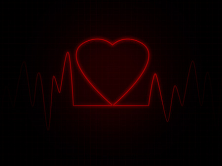 Heart monitor screen withe red heart shapeの写真素材
