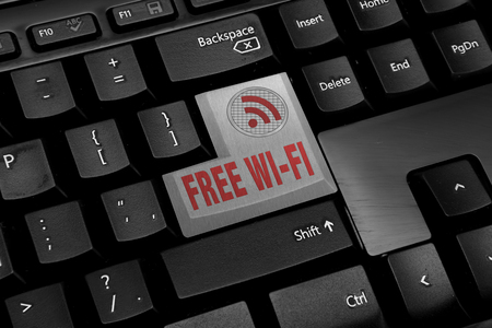 Black Computer keyboard with free wifi buttonの写真素材