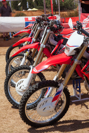 Team Honda Motocross bikes paddock and service spot. hours before the race starts.のeditorial素材