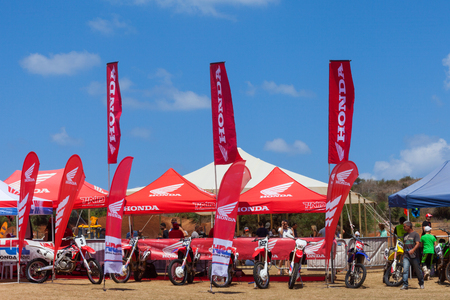 Team Honda Motocross bikes paddock and service spot. hours before the race starts.のeditorial素材