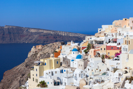 White houses and blue domes of Oia, Santorini.の写真素材
