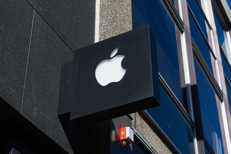 Apple logo. Apple Inc. is an American multinational technology company that designs, develops, and sells consumer electronics and computer software.のeditorial素材