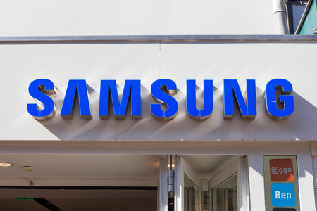 Samsung logo. Samsung is a South Korean multinational conglomerate company headquartered in Samsung Town, Seoul.のeditorial素材