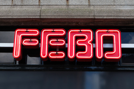 Febo sign. FEBO is a chain of Dutch walk-up fast food restaurants, most notable for this automatic format.のeditorial素材