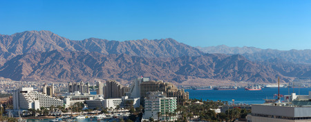 Eilat, Israel - Aerial image, revealing Eilat's skyline and the red seaの写真素材