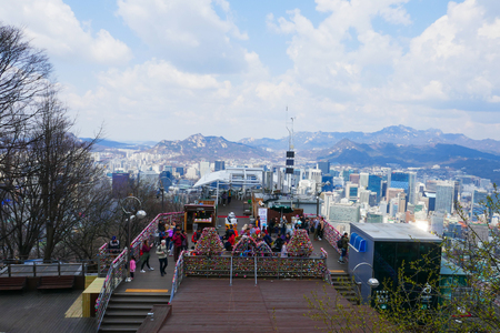 Various love padlocks at Seoul's N tower, located on Namsan Mountain in central Seoul, South Korea.のeditorial素材