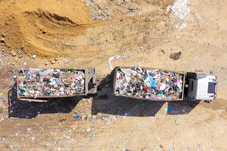 Loaded Garbage Truck at a Municipal landfill.の写真素材
