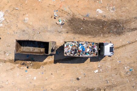 Loaded Garbage Truck at a Municipal landfill.の写真素材