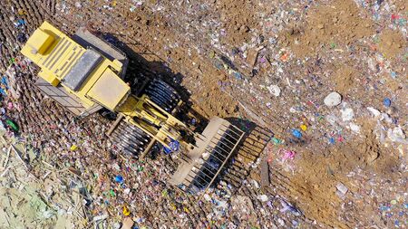 Top down aerial footage of a Municipal Solid waste Landfill.の写真素材