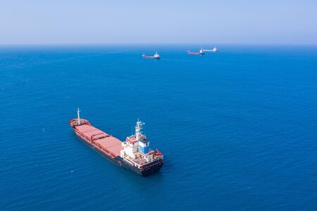 Large general cargo ship, Top down aerial.の写真素材