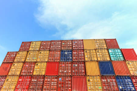 Shipping Containers stacked at a holding platform.のeditorial素材