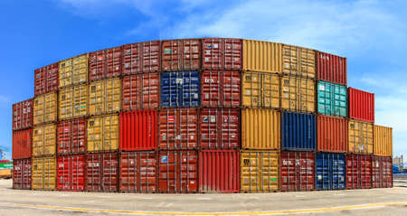 Shipping Containers stacked at a holding platform.のeditorial素材
