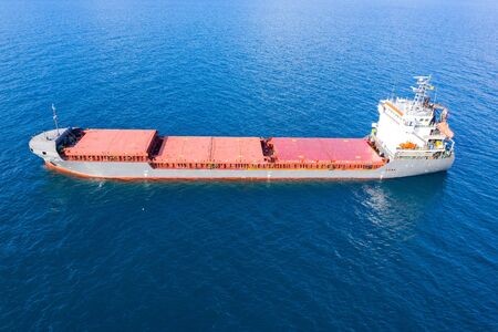 Large general cargo ship, Top down aerial.の写真素材