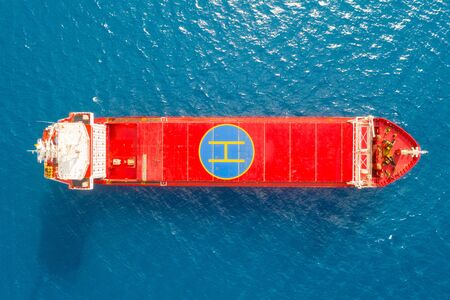 Large general cargo ship, Top down aerial.の写真素材