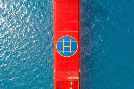 Large general cargo ship, Top down aerial.