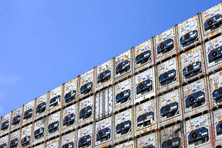 Large Container ship loaded with stacks of refrigerated containers.のeditorial素材