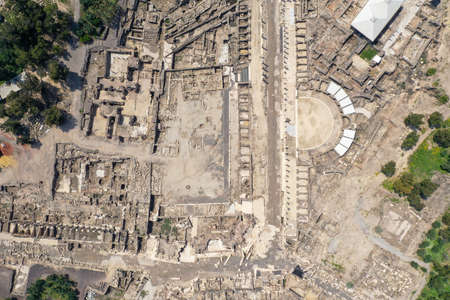 Aerial view of Beit Shean ancient ruins.の写真素材